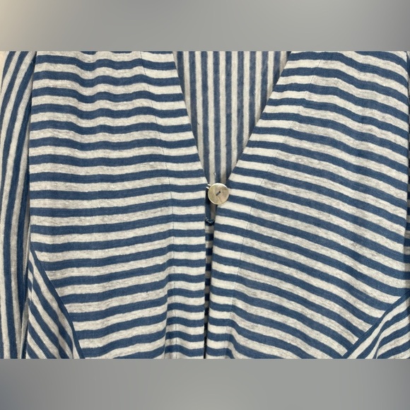 Soft Surroundings Linen Blue White Striped Single Button Cardigan Women’s Medium - Picture 4 of 11